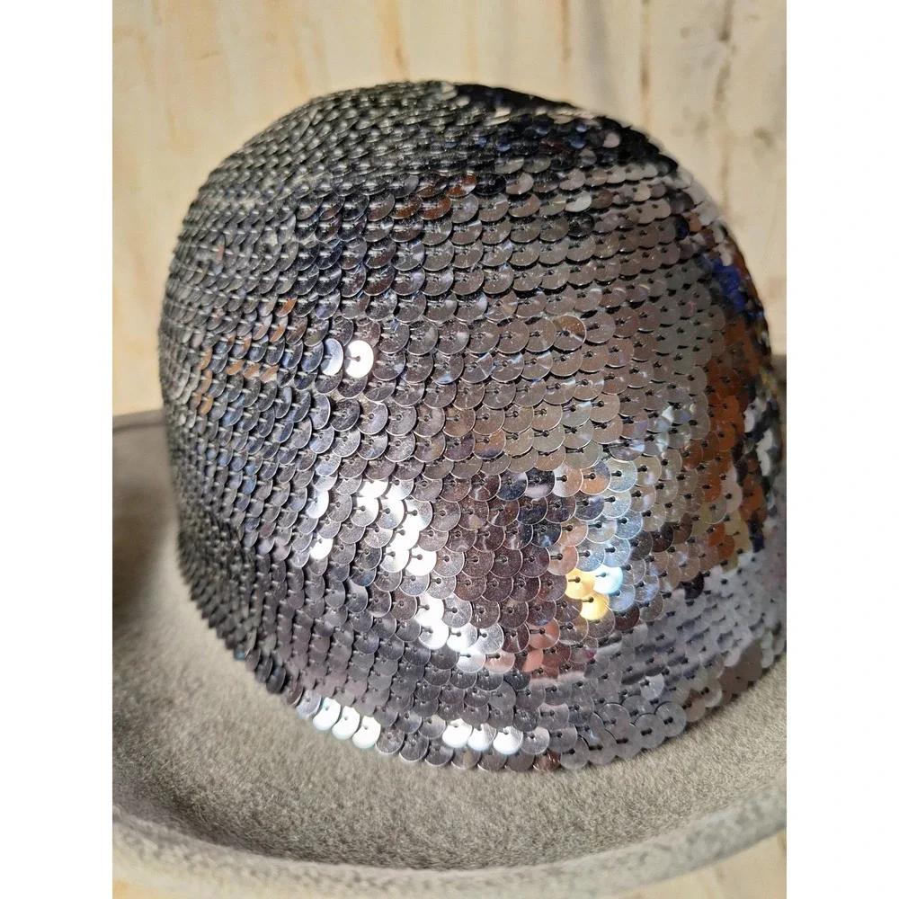 Vintage‎ Lancaster Styled by Coralie Wool Felt Sequin Bowler Hat Grey Black USA